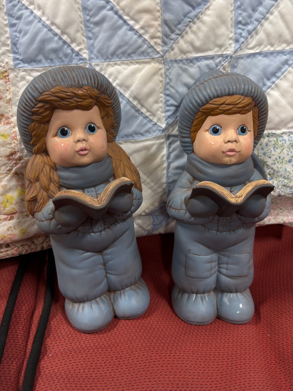 Vintage Blue Ceramic Carolers Figurine Set